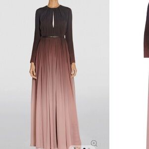 Elegant Ombre Long Sleeve Floor Length Gown with Belt